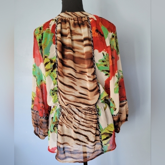 Calvin Klein Floral Animal Print Brown Tunic Top Size Medium - Picture 2 of 10